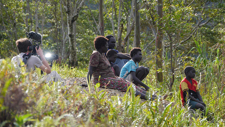 Alexandre Berman films near the Panguna mine. Photo: Nathan Matbob